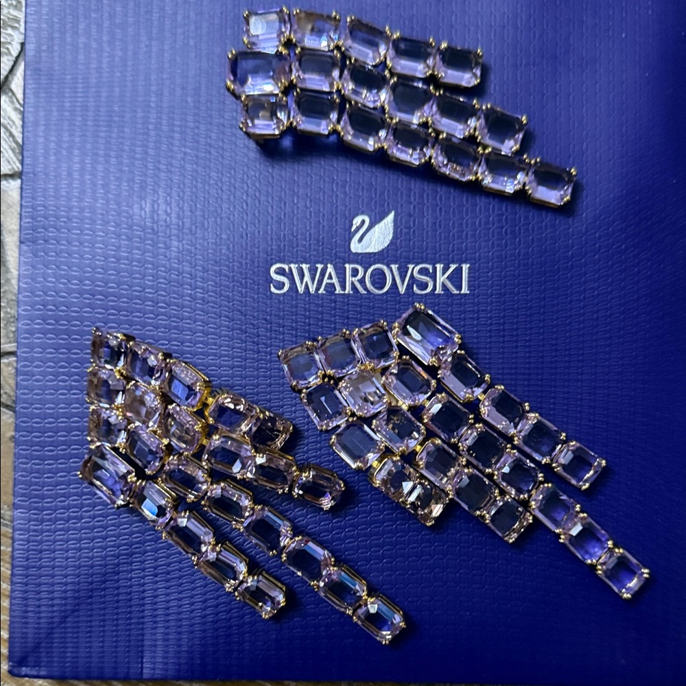 Swarovski Gold and Lavender Crystal Earrings